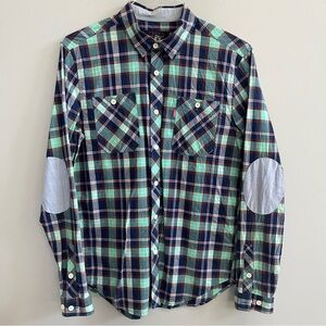 Mishka MNWKA Plaid Button Up Shirt Size Medium Streetwear Elbow Patch